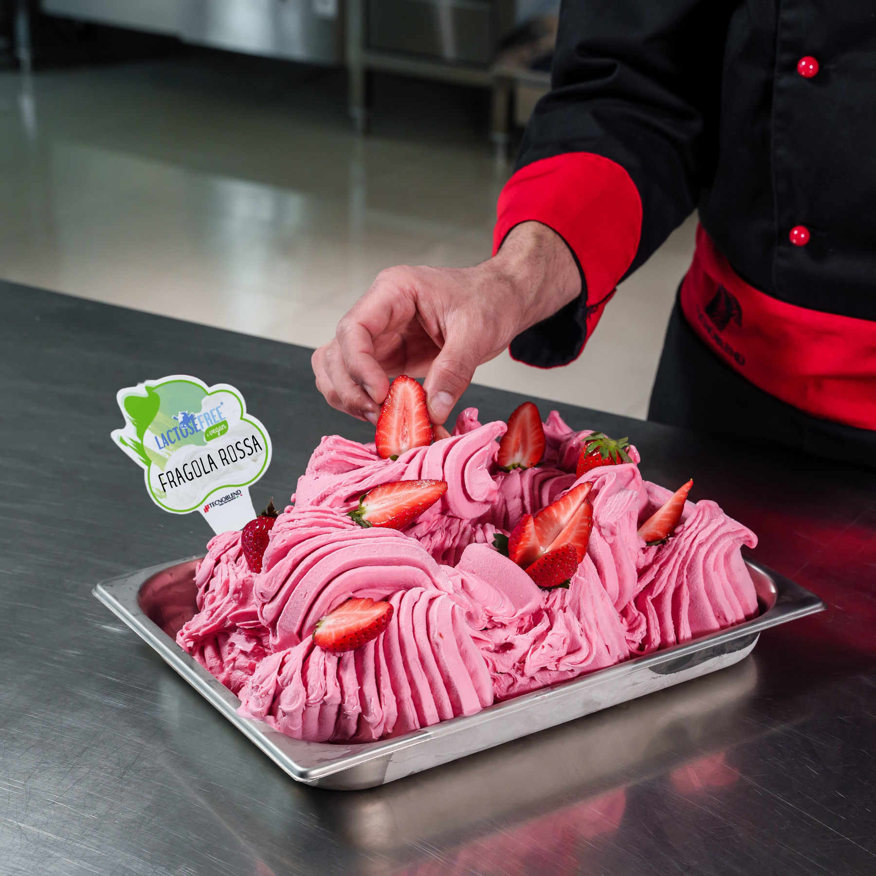 1,25 kg Preparato per Gelato alla Fragola Rossa con pezzi, senza lattosio, per vegani